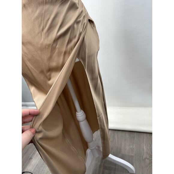 SER.O.YA Womens Size XS Emma Dress Brown Silk Ruched High Slit Strappy Back NWT - Picture 7 of 13